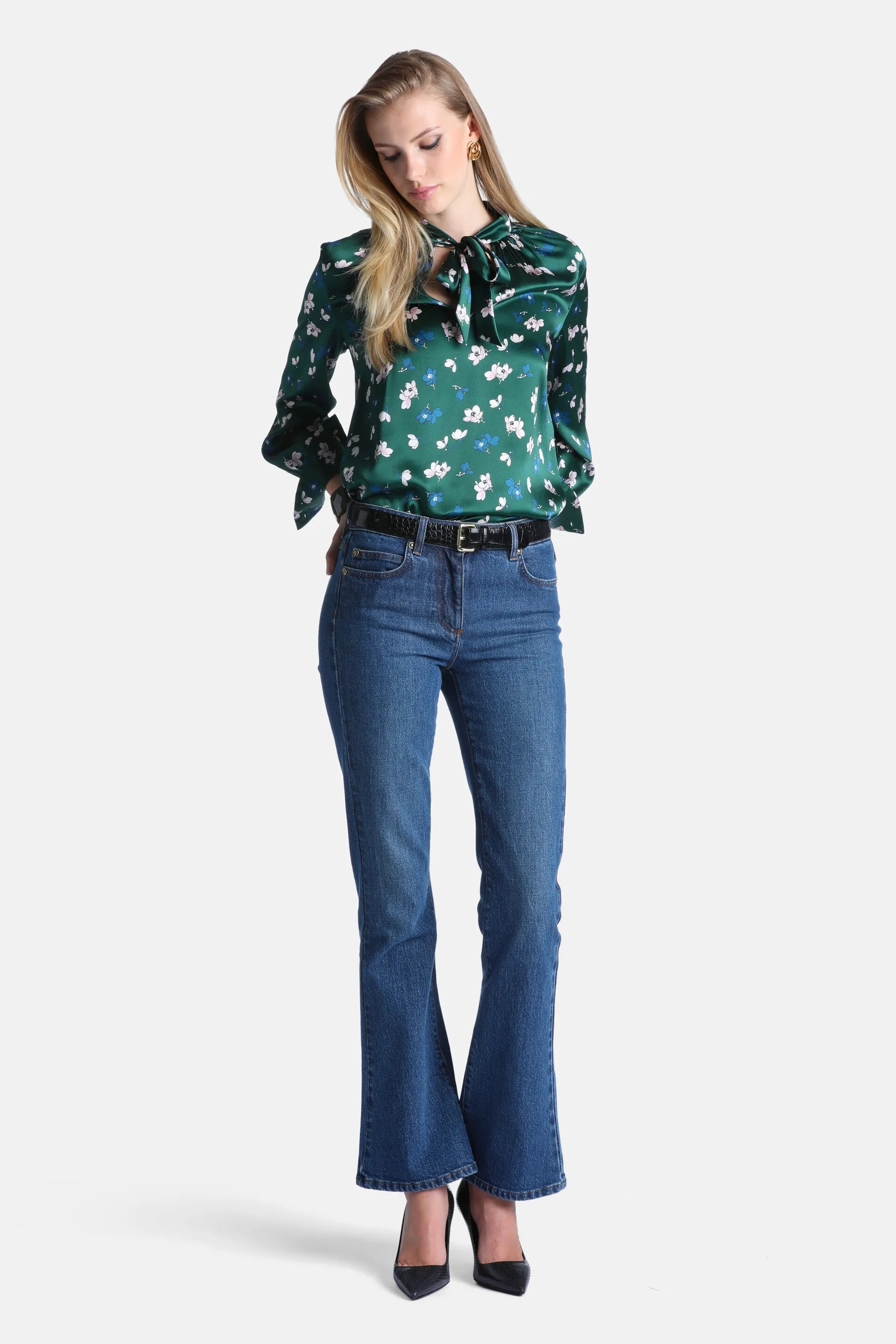 Luisa Spagnoli Var Fondo Verde Women Lisella - Floral-Printed Silk Blouse SKU: LISELLA_4614 Image 05