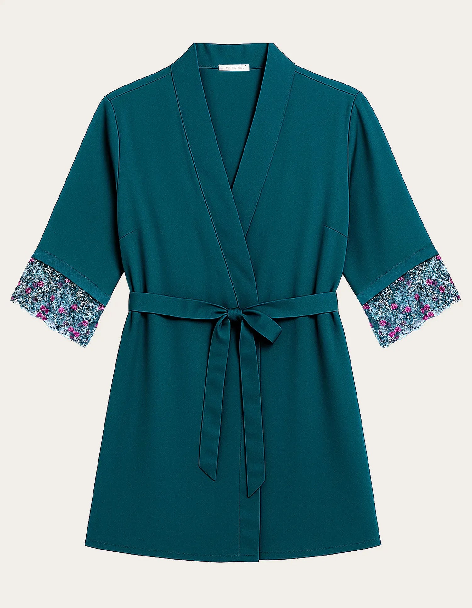 Yamamay_Dark Green_Viscose Kimono with Tulle and Lace Embroidery Ð Berry_LKID183002_121_06