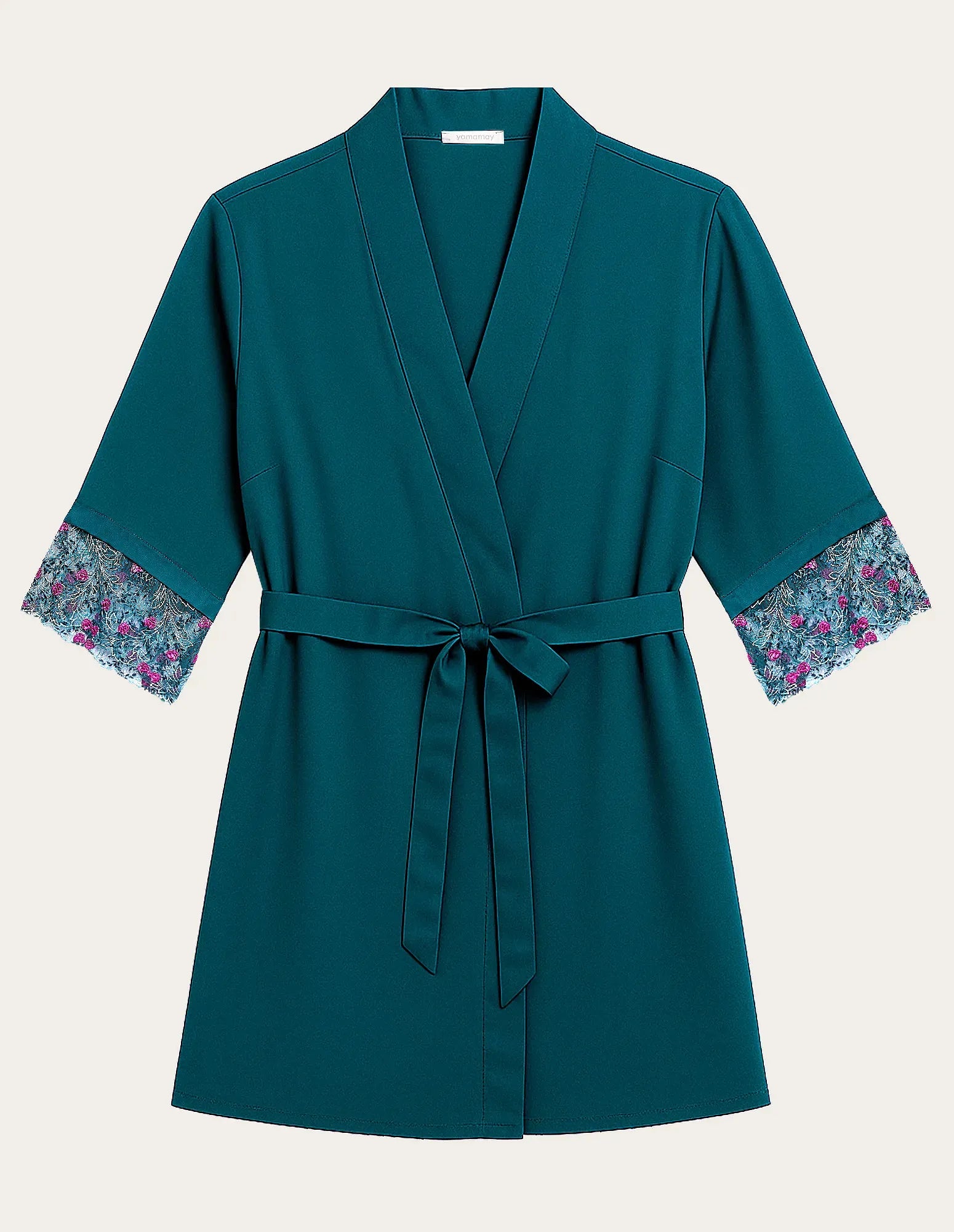 Yamamay_Dark Green_Viscose Kimono with Tulle and Lace Embroidery Ð Berry_LKID183002_121_06