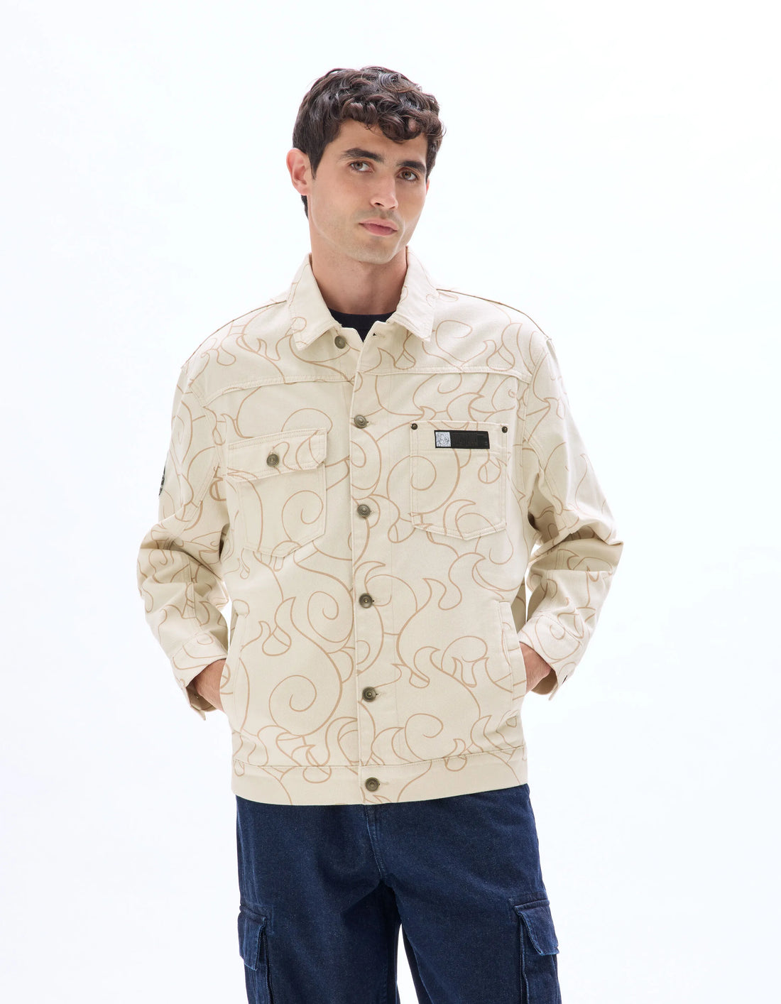 Celio_Light Beige_One Piece Oversized Denim Jacket_LLUONE_LIGHT BEIGE_01