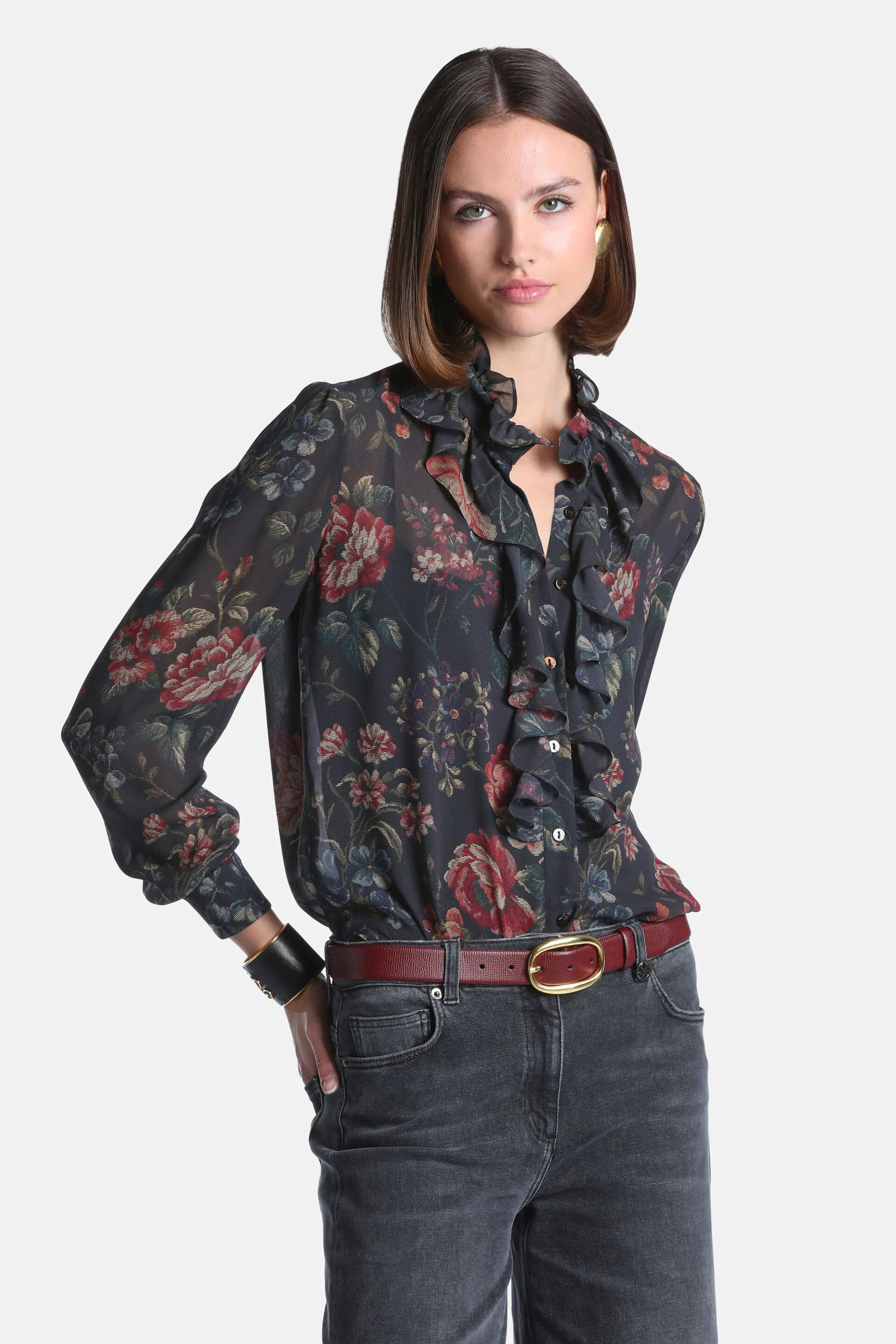 Luisa Spagnoli Var Fondo Marrone Women Loggiate - Ruffle-Trimmed Viscose Shirt SKU: LOGGIATE_4575 Image 01