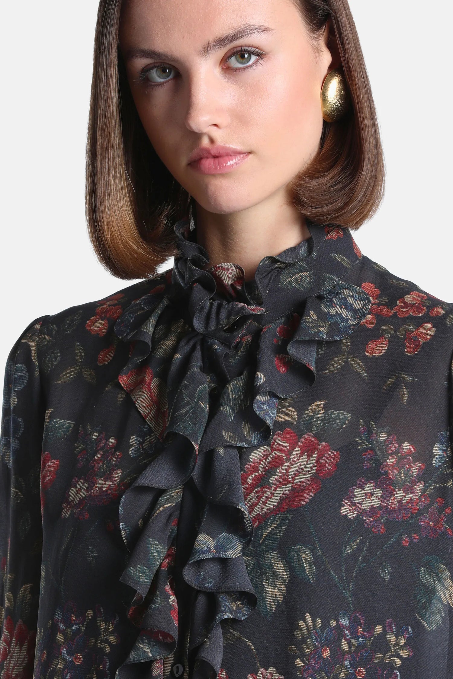 Luisa Spagnoli Var Fondo Marrone Women Loggiate - Ruffle-Trimmed Viscose Shirt SKU: LOGGIATE_4575 Image 03