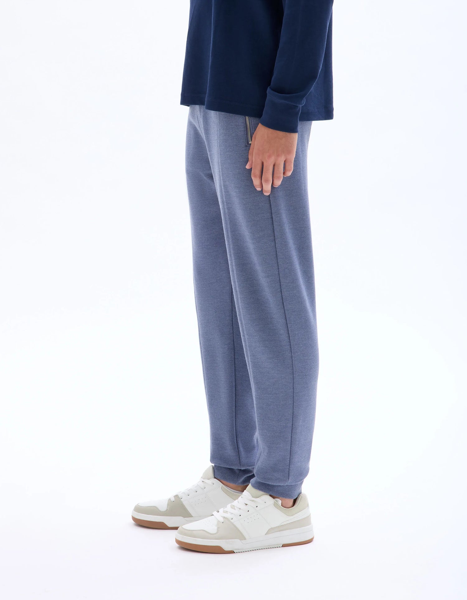 Celio_Heather Grey Blue_Regular-Fit Pique Knit Jogging Pants_LOPIQUET_HEATHER GREY BLUE_03