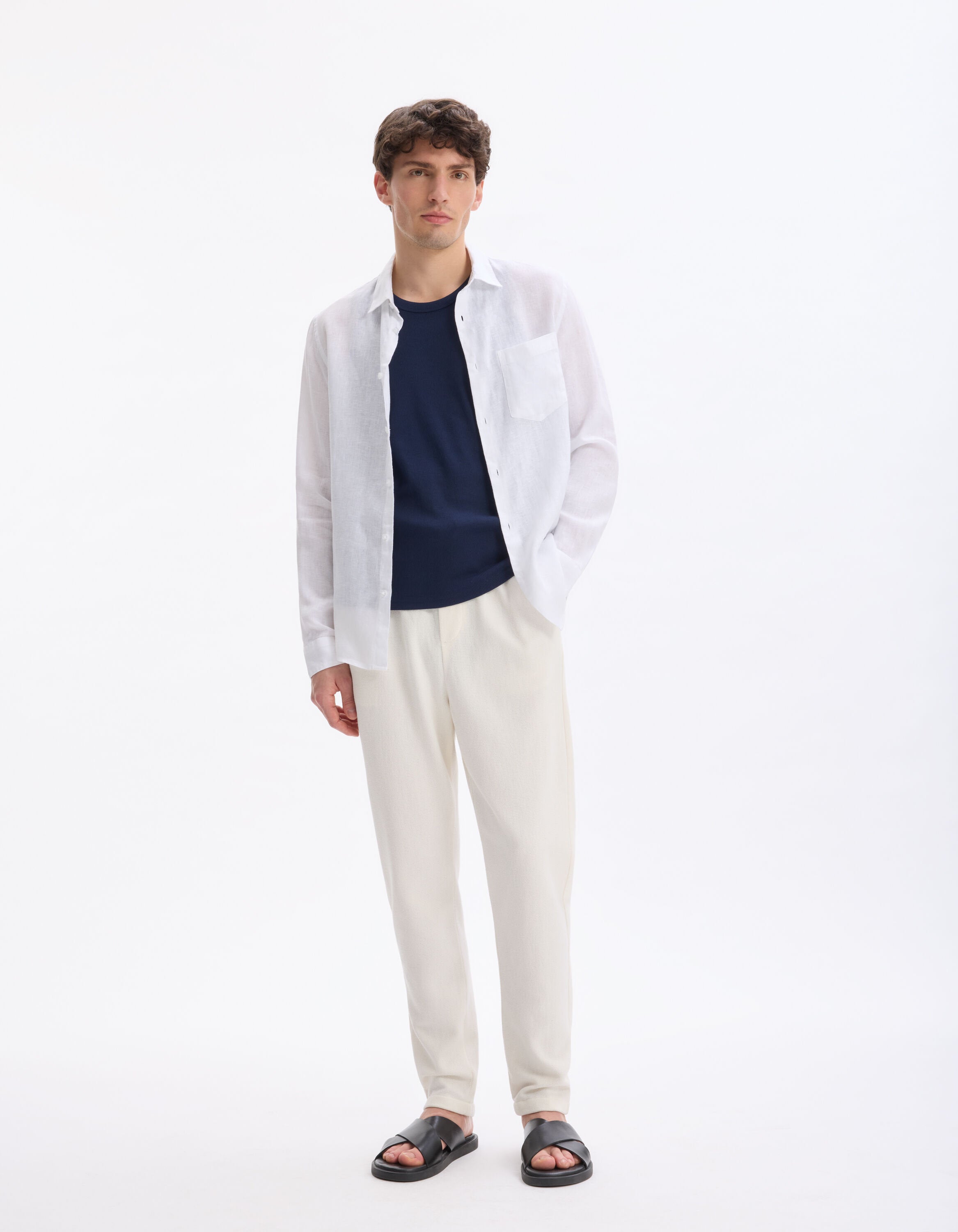 Celio_Beige Loose Pants Cotton Blend_LOPLEIN_ECRU_02