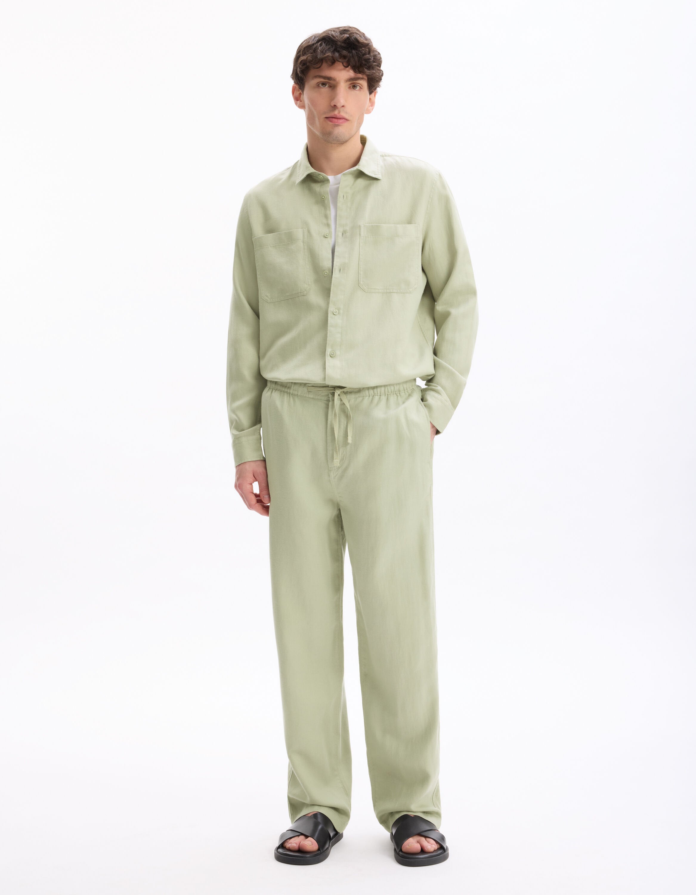 Celio_Green Loose Trousers 100% Cotton Tencel_LOSOFT_SAUGE_02