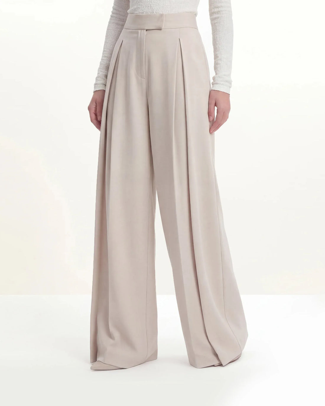 JW PEI Beige Women Pleated Wide-Leg Trousers  SKU: LPA105-8_Beige Image 01