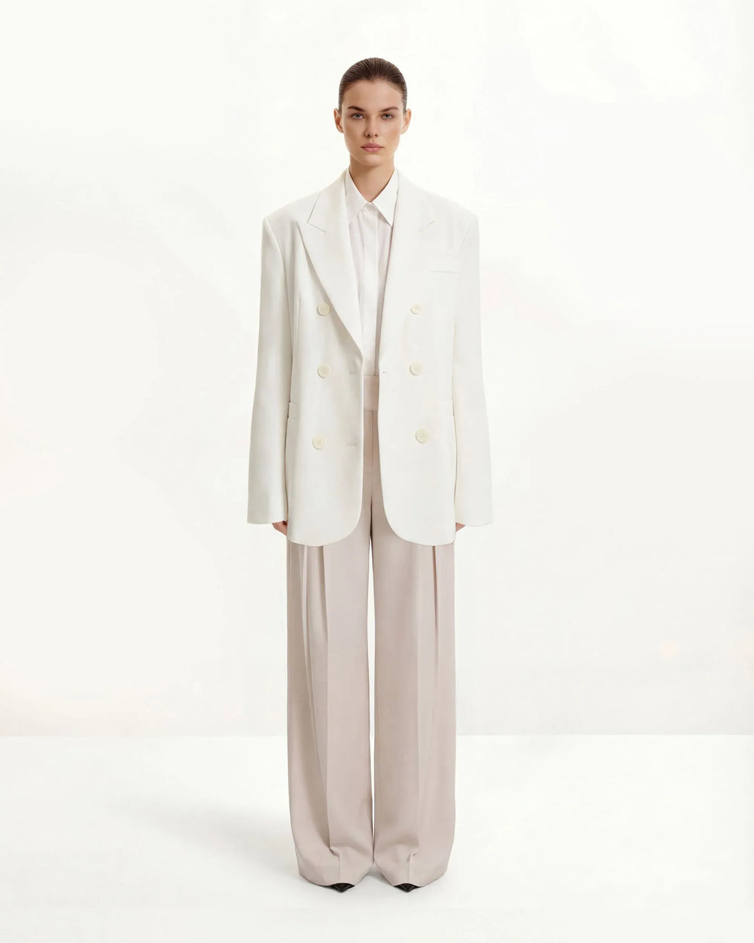 JW PEI Beige Women Pleated Wide-Leg Trousers  SKU: LPA105-8_Beige Image 02