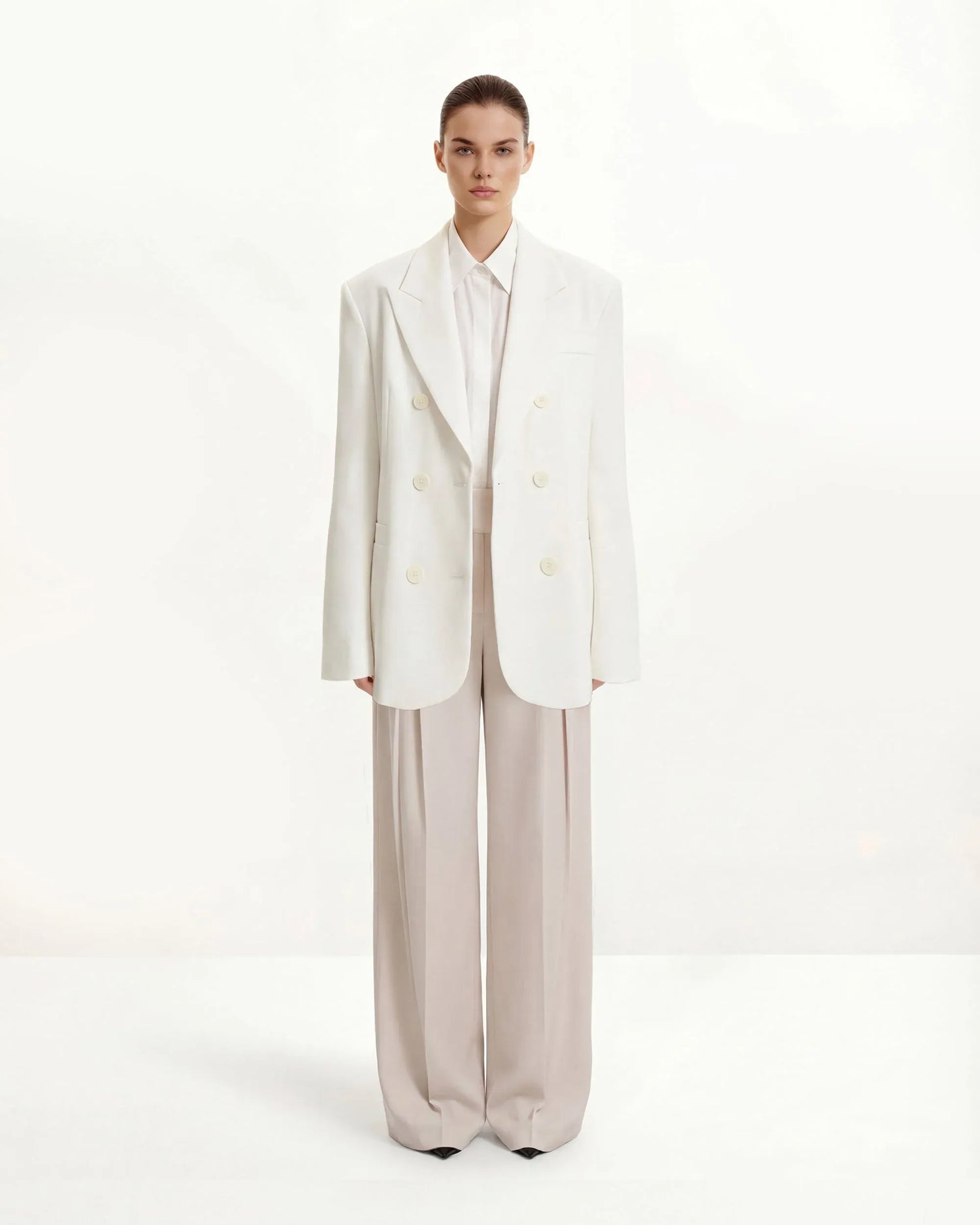 JW PEI Beige Women Pleated Wide-Leg Trousers  SKU: LPA105-8_Beige Image 02