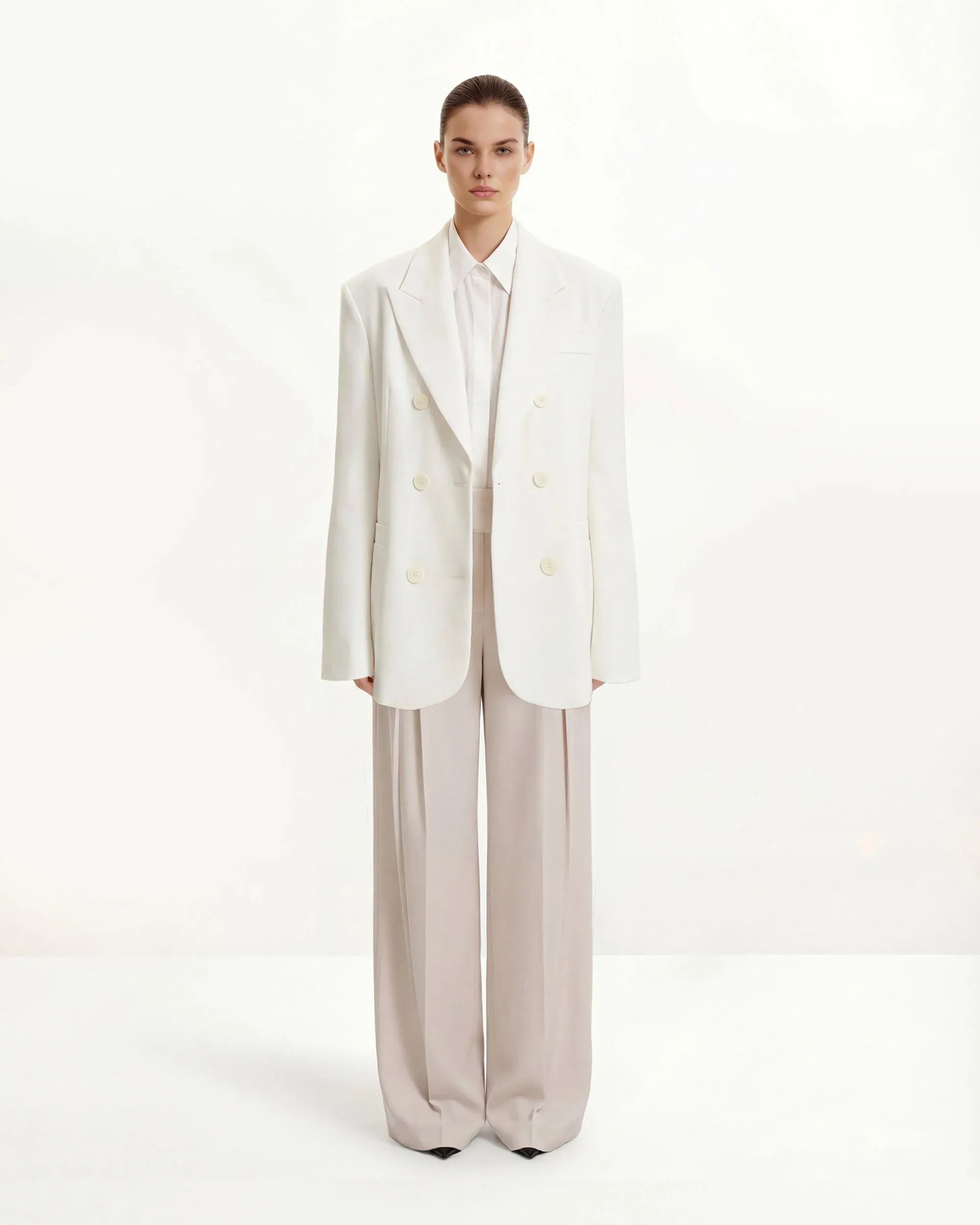 JW PEI Beige Women Pleated Wide-Leg Trousers  SKU: LPA105-8_Beige Image 02