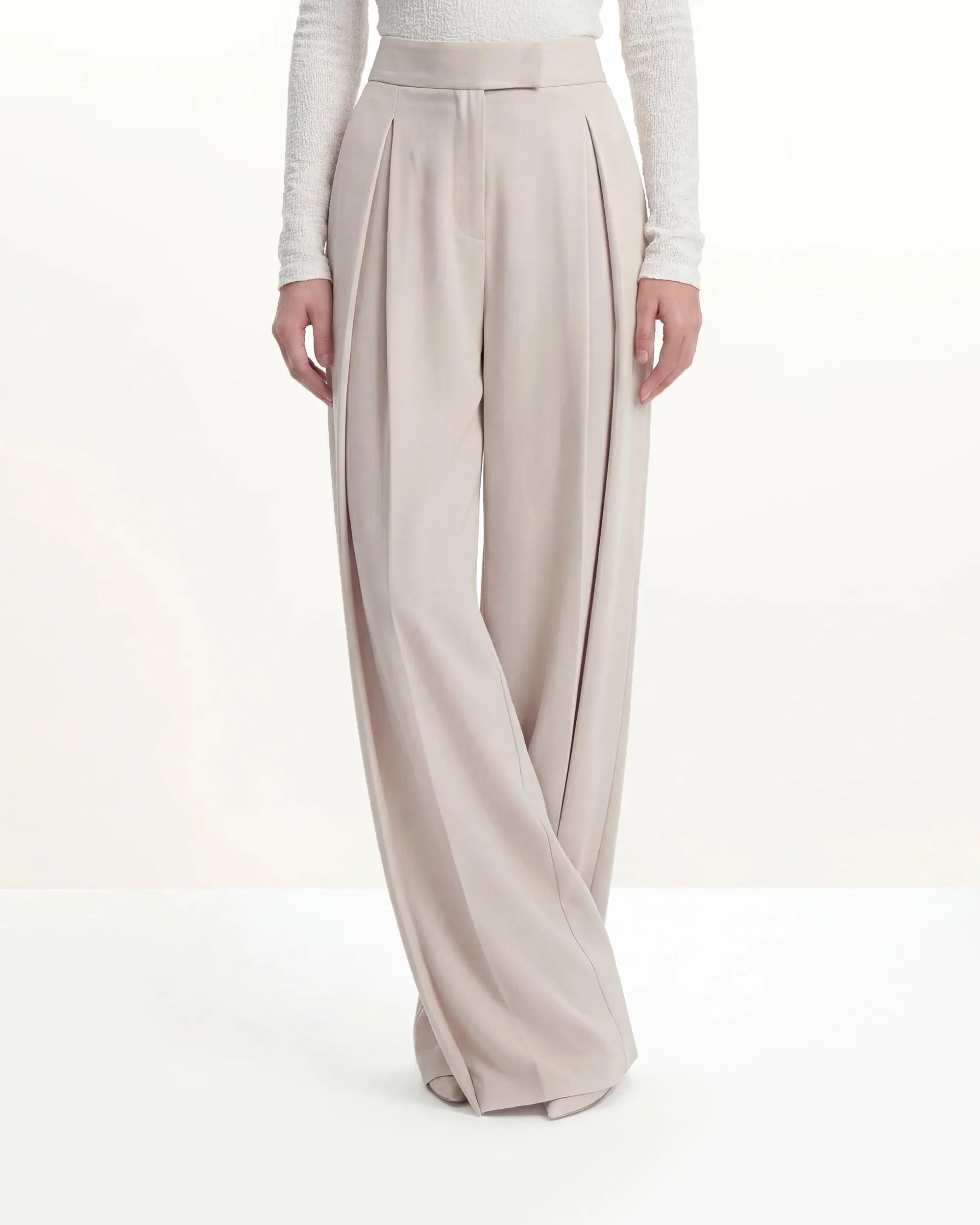 JW PEI Beige Women Pleated Wide-Leg Trousers  SKU: LPA105-8_Beige Image 03