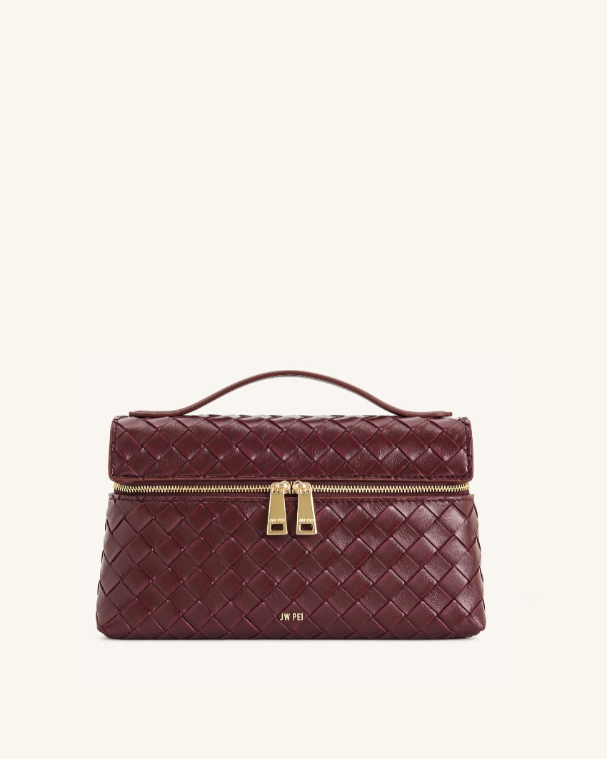 JW Pei Deep Burgundy Women Thea Weave Texture Top Handle Bag SKU: LS2T78-25W_Deep Burgundy Image 01
