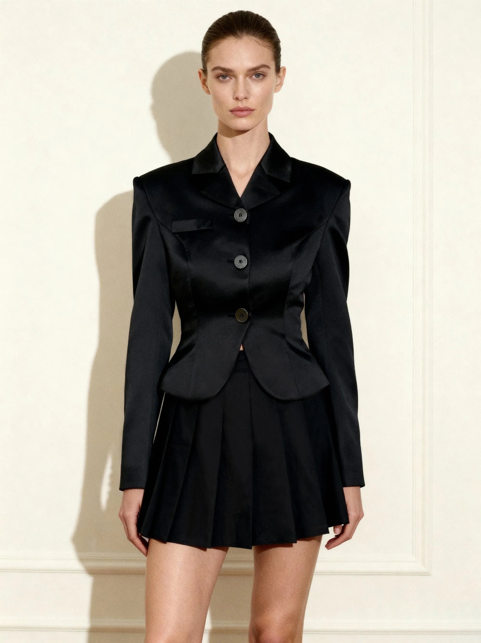 JW PEI_Black_Satin Pleated Mini Skirt_LSK106-1_Black_01