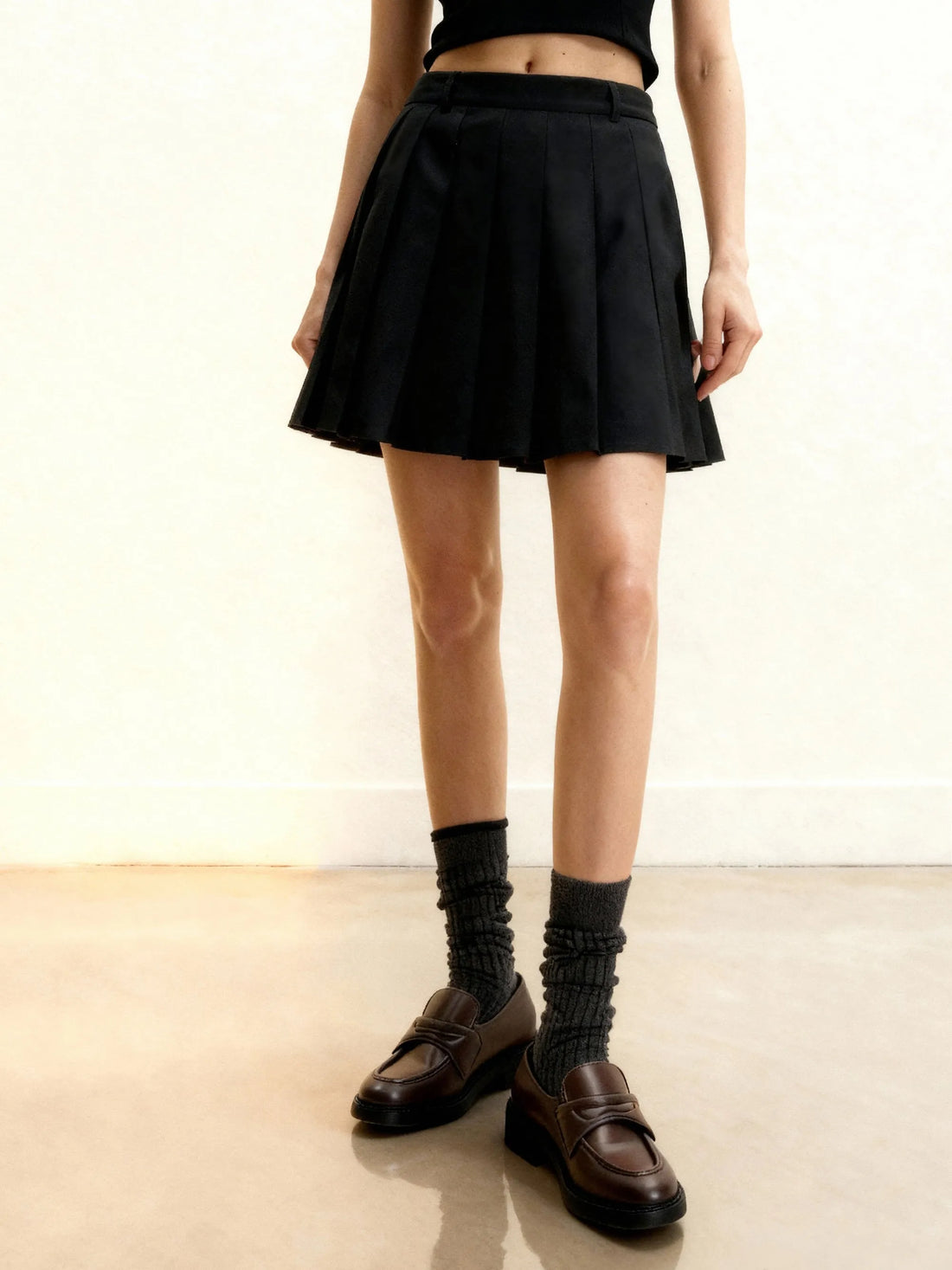 JW PEI_Black_Satin Pleated Mini Skirt_LSK106-1_Black_02