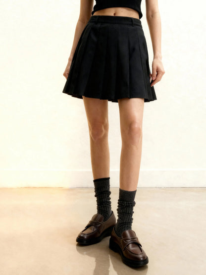 JW PEI_Black_Satin Pleated Mini Skirt_LSK106-1_Black_02
