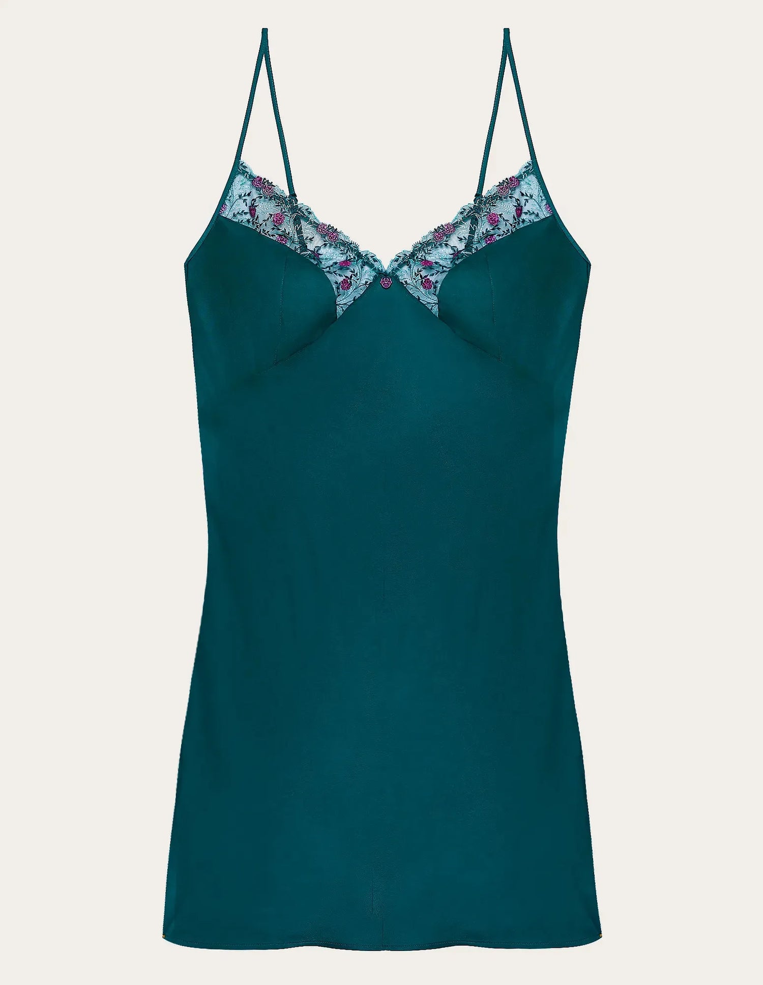 Yamamay_Dark Green_Viscose Slip Dress with Tulle and Embroidery Details Ð Berry_LSOD183010_121_05
