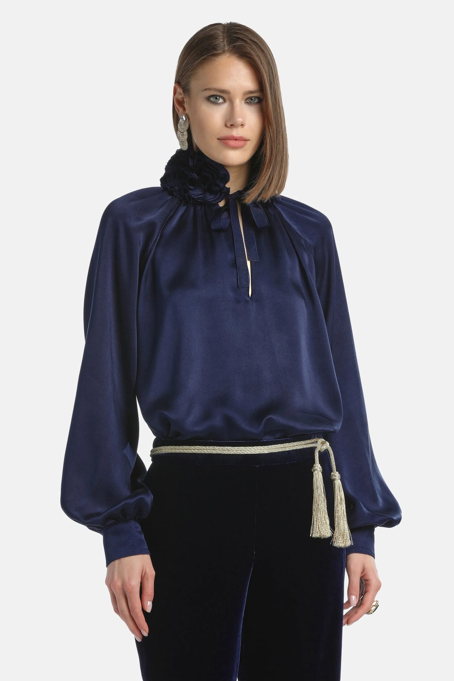 Luisa Spagnoli_Blue_Luanas - Silk Blouse With Floral AppliquŽ_LUANAS_1237_01
