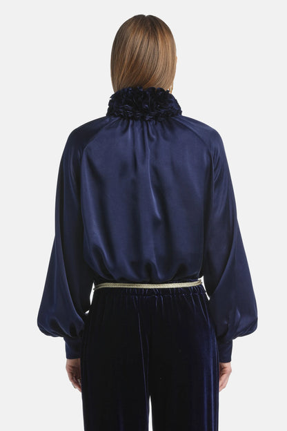 Luisa Spagnoli_Blue_Luanas - Silk Blouse With Floral AppliquŽ_LUANAS_1237_02