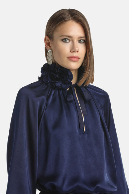 Luisa Spagnoli_Blue_Luanas - Silk Blouse With Floral AppliquŽ_LUANAS_1237_03
