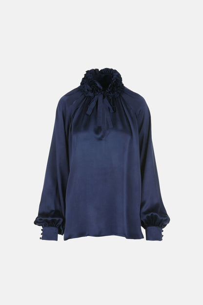 Luisa Spagnoli_Blue_Luanas - Silk Blouse With Floral AppliquŽ_LUANAS_1237_06