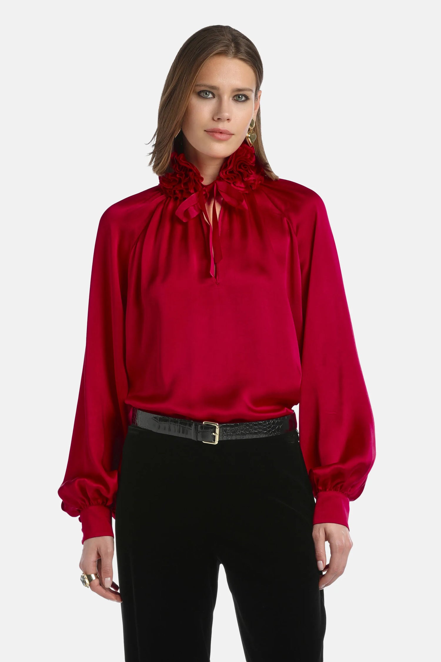 Luisa Spagnoli_Red_Luanas - Silk Blouse With Floral AppliquŽ_LUANAS_1618_01