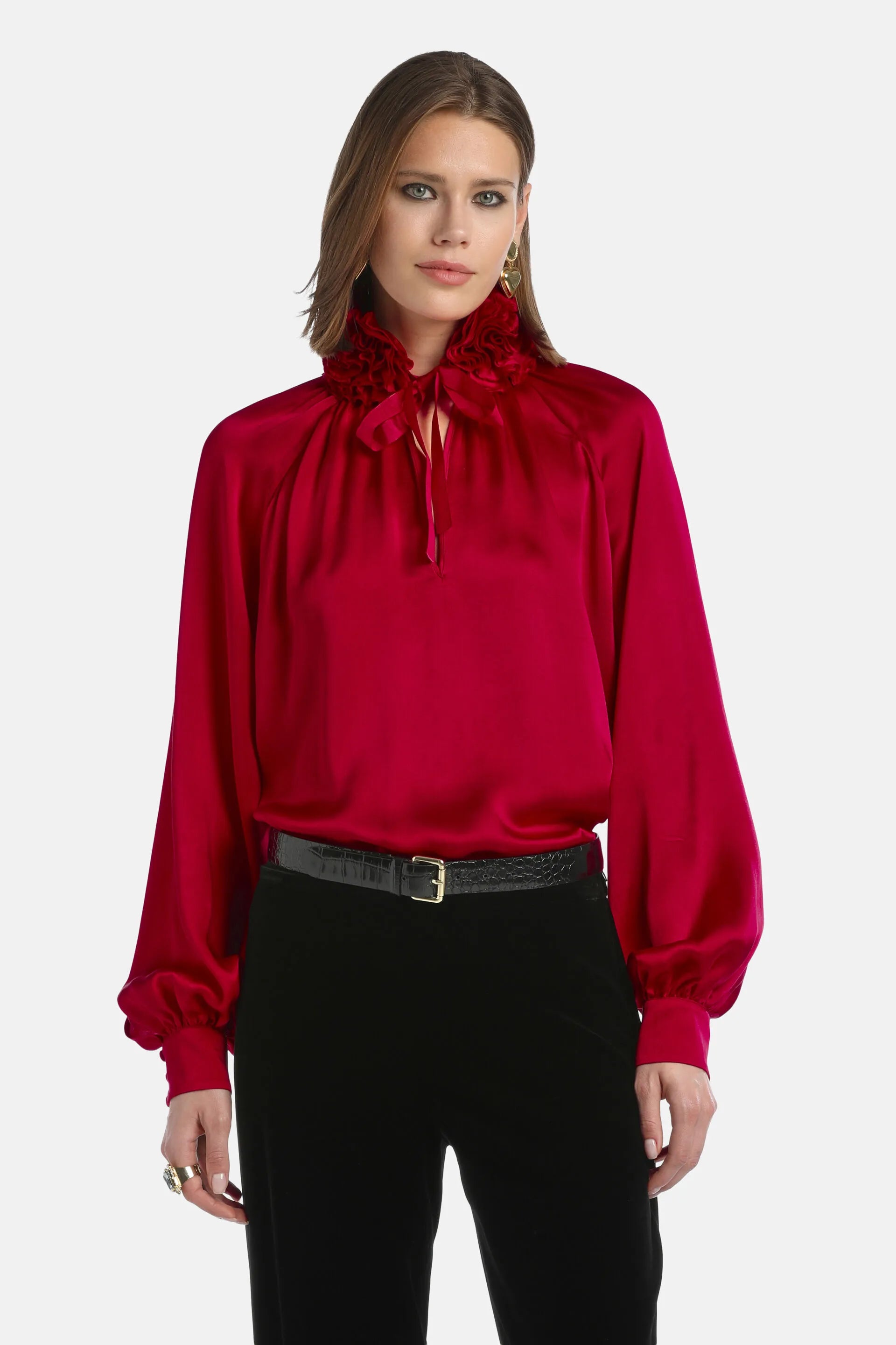 Luisa Spagnoli_Red_Luanas - Silk Blouse With Floral AppliquŽ_LUANAS_1618_01