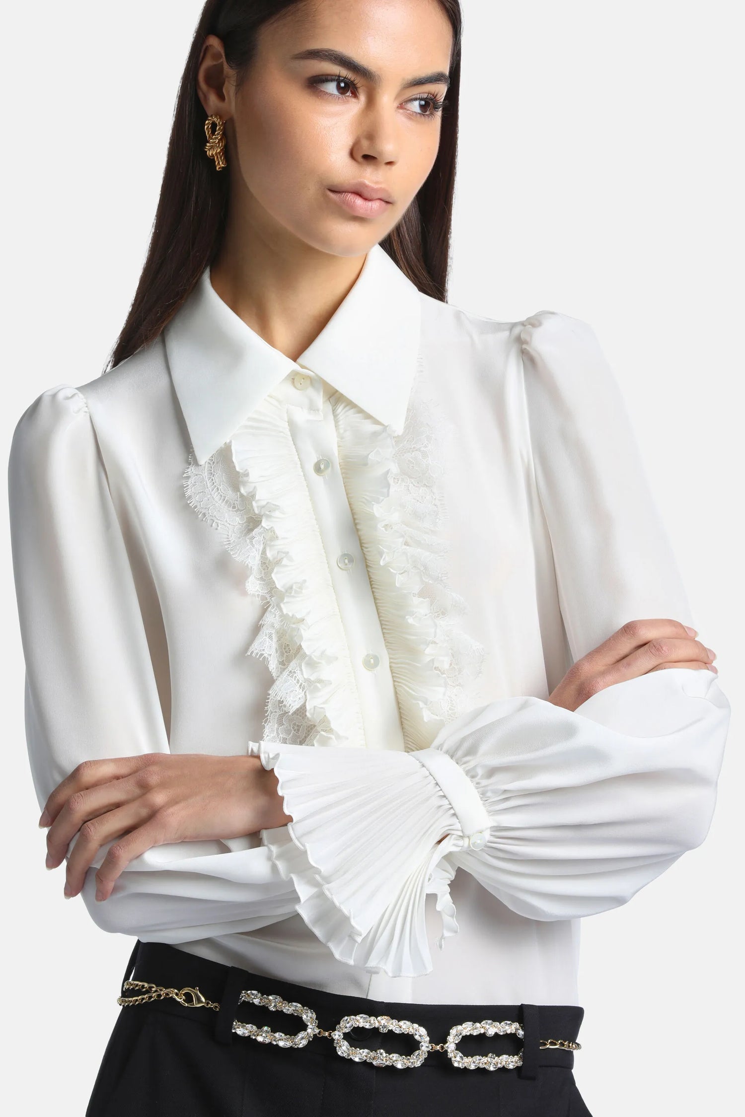 Luisa Spagnoli Avorio/Avorio Women Luminaria - Elegant Silk Shirt with Jabot SKU: LUMINARIA_0216 0216 Image 01