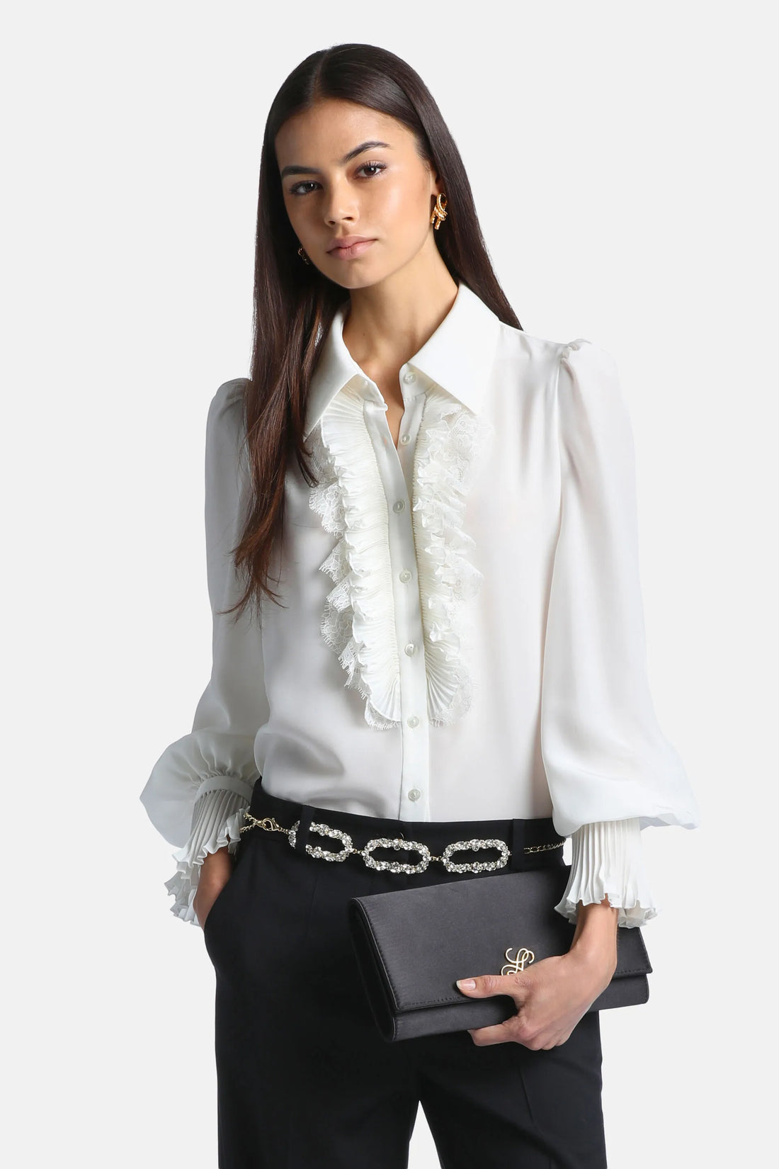 Luisa Spagnoli Avorio/Avorio Women Luminaria - Elegant Silk Shirt with Jabot SKU: LUMINARIA_0216 0216 Image 02