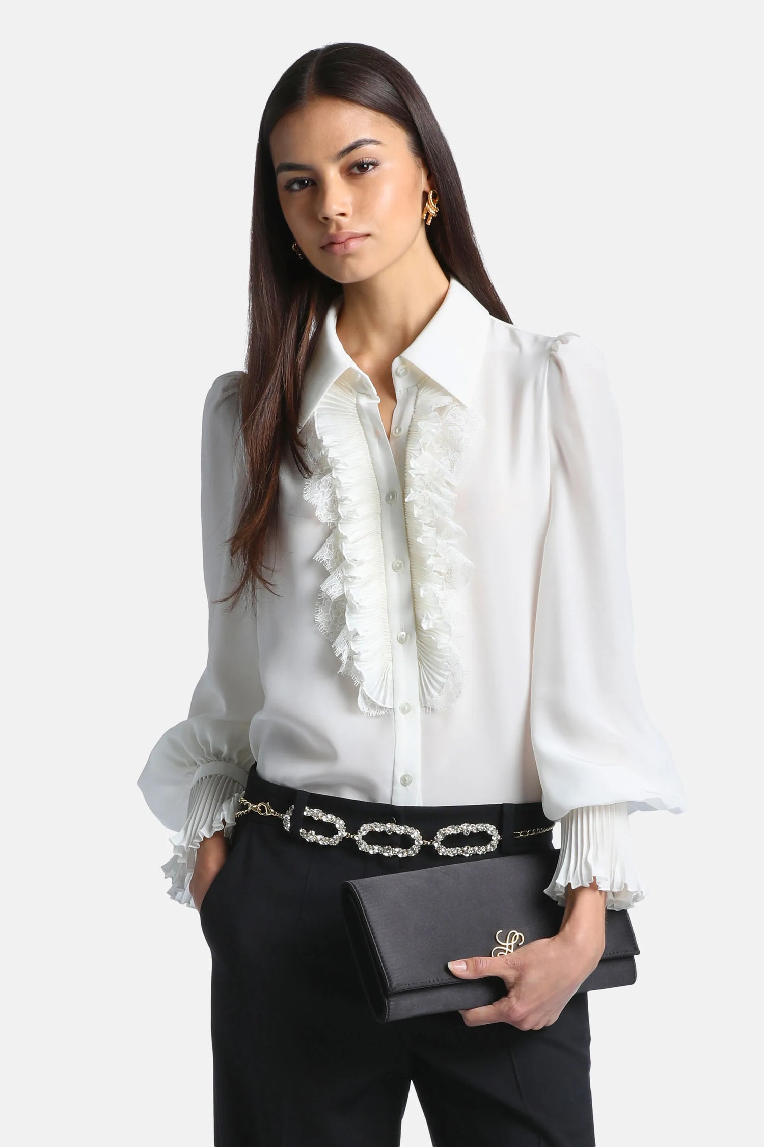 Luisa Spagnoli Avorio/Avorio Women Luminaria - Elegant Silk Shirt with Jabot SKU: LUMINARIA_0216 0216 Image 02