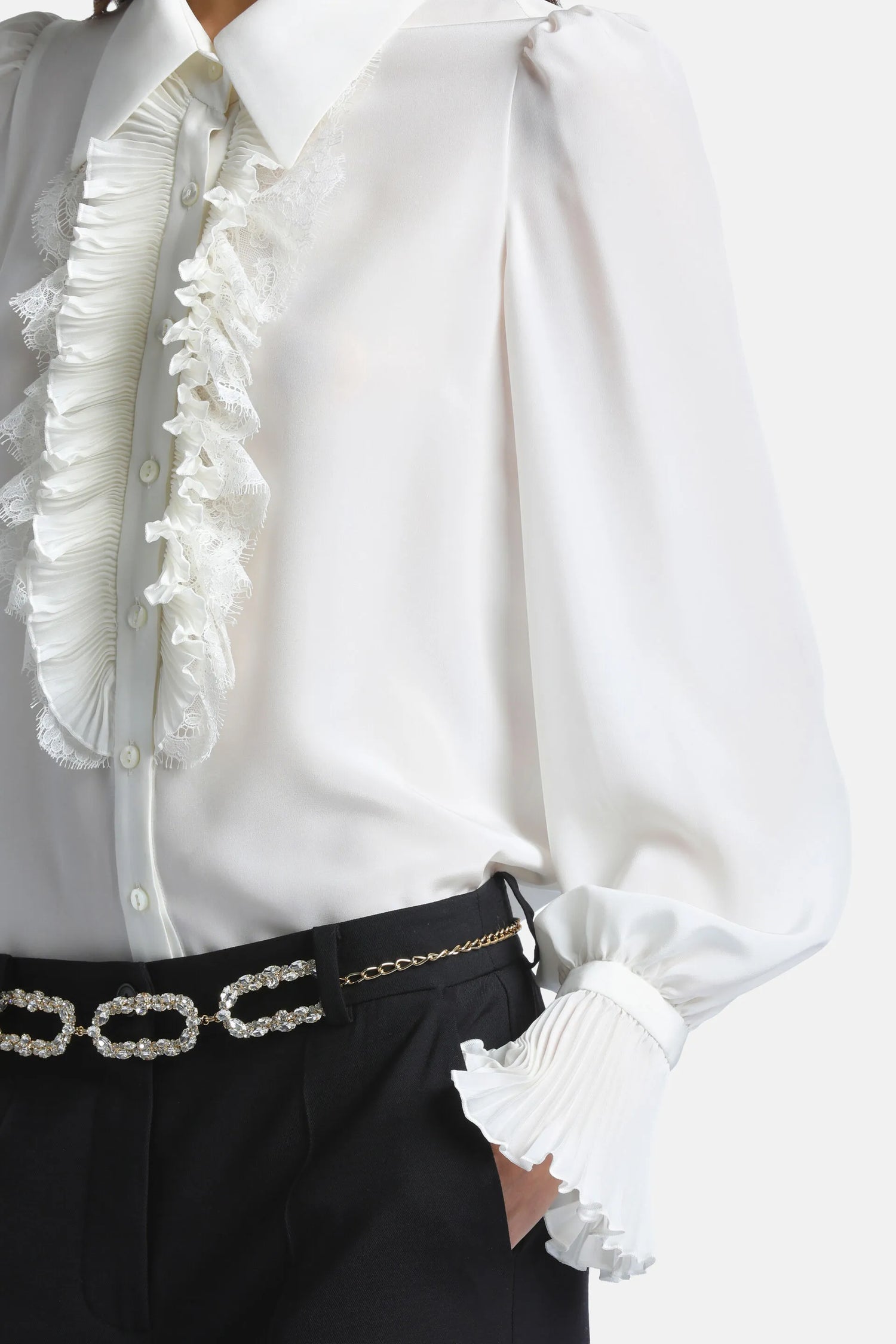 Luisa Spagnoli Avorio/Avorio Women Luminaria - Elegant Silk Shirt with Jabot SKU: LUMINARIA_0216 0216 Image 04