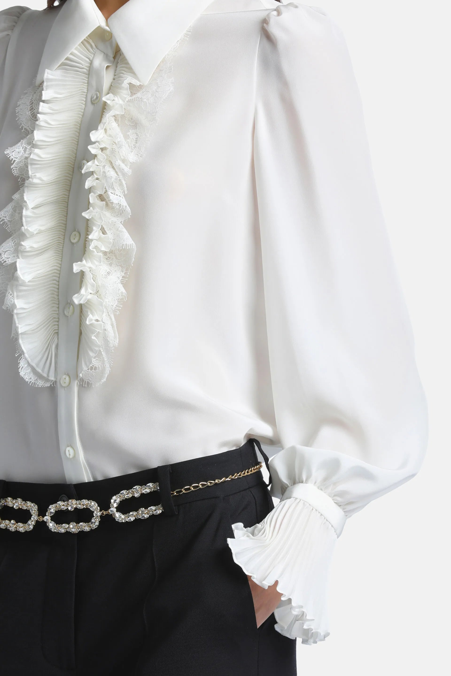 Luisa Spagnoli Avorio/Avorio Women Luminaria - Elegant Silk Shirt with Jabot SKU: LUMINARIA_0216 0216 Image 04