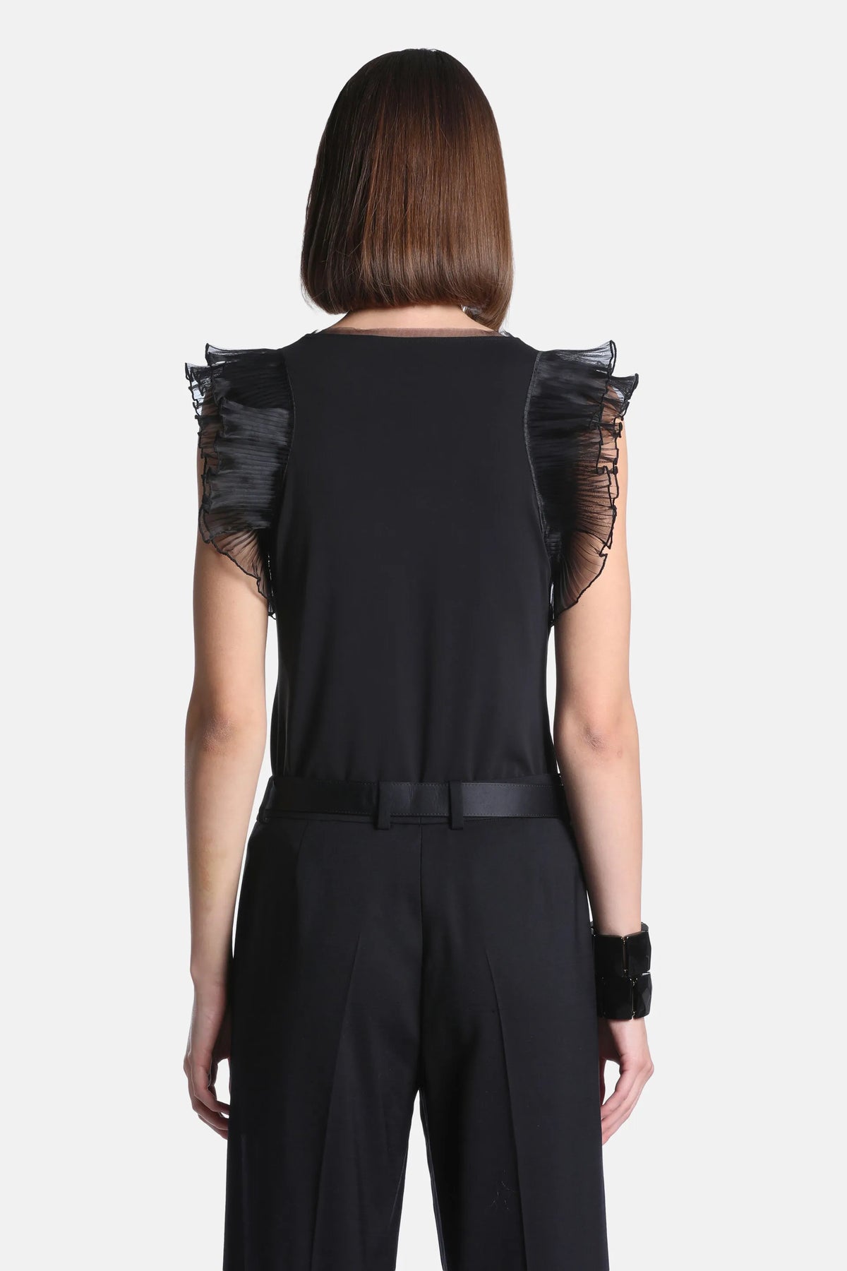 Luisa Spagnoli Nero Women Lusinga - Embellished Flounced Top SKU: LUSINGA_0101 Image 03