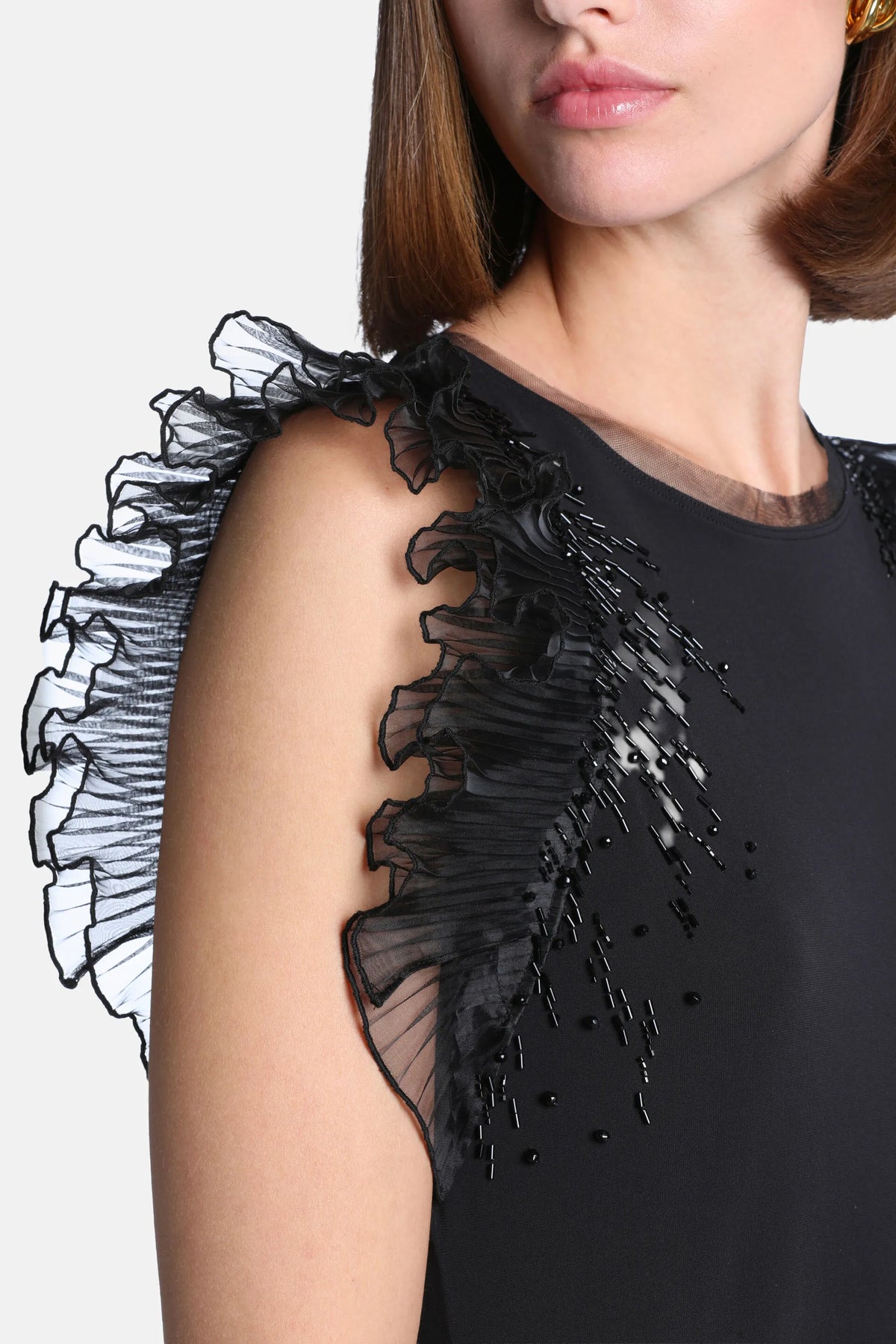 Luisa Spagnoli Nero Women Lusinga - Embellished Flounced Top SKU: LUSINGA_0101 Image 04