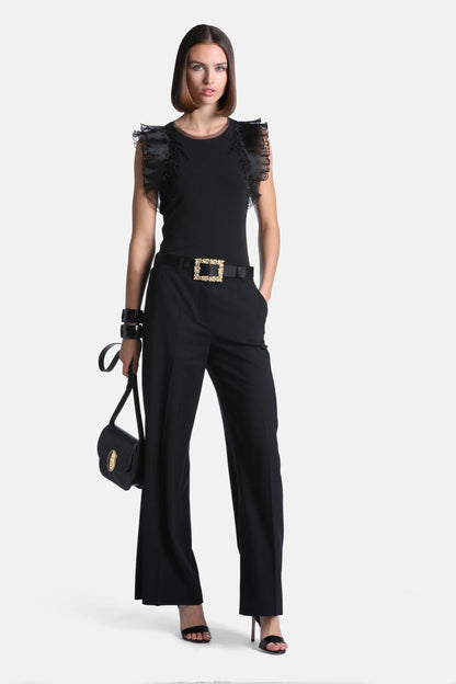 Luisa Spagnoli Nero Women Lusinga - Embellished Flounced Top SKU: LUSINGA_0101 Image 05