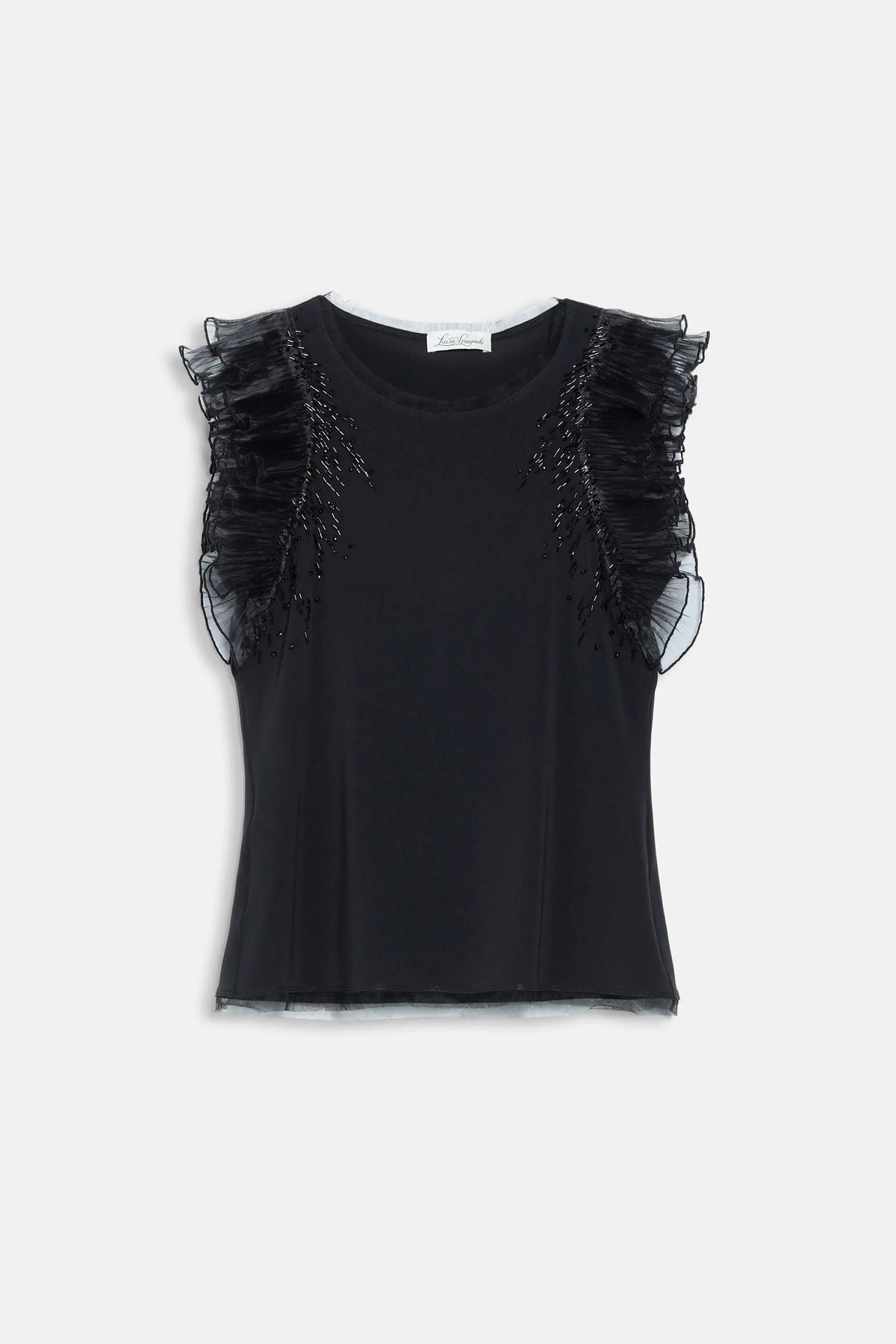 Luisa Spagnoli Nero Women Lusinga - Embellished Flounced Top SKU: LUSINGA_0101 Image 06