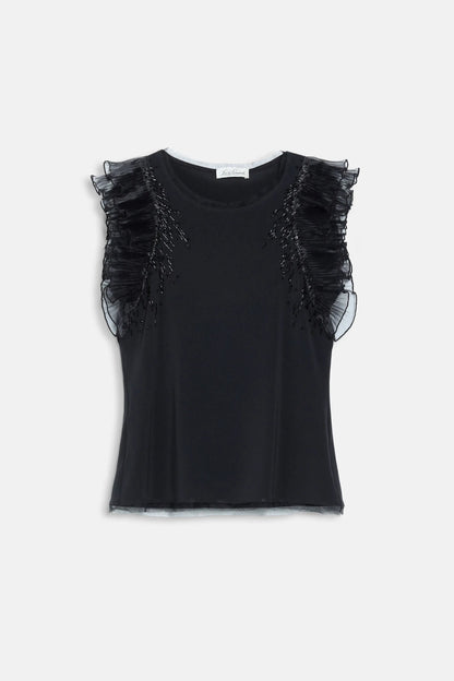 Luisa Spagnoli Nero Women Lusinga - Embellished Flounced Top SKU: LUSINGA_0101 Image 06