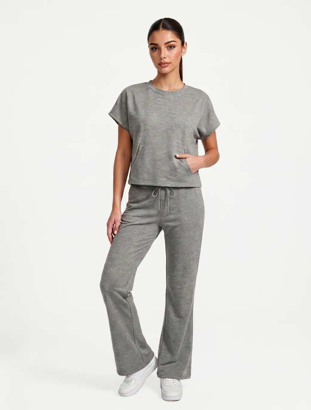 Marie France Grey Melange Women Doubly Pant SKU: LWDOUBLYPANT_Grey Melange Image 01