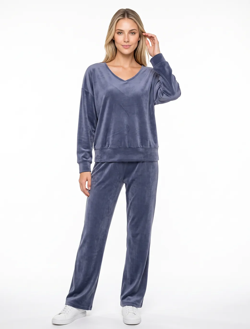 Marie France Blue Grey Women Velvet Chic Top SKU: LWVELVETCHICTOP_BLUE GREY Image 03
