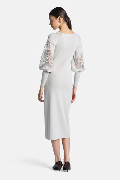 Luisa Spagnoli Beige/Tortora Women Madelin Wool Midi Dress with Lace SKU: MADELIN_1163 1122 Image 02