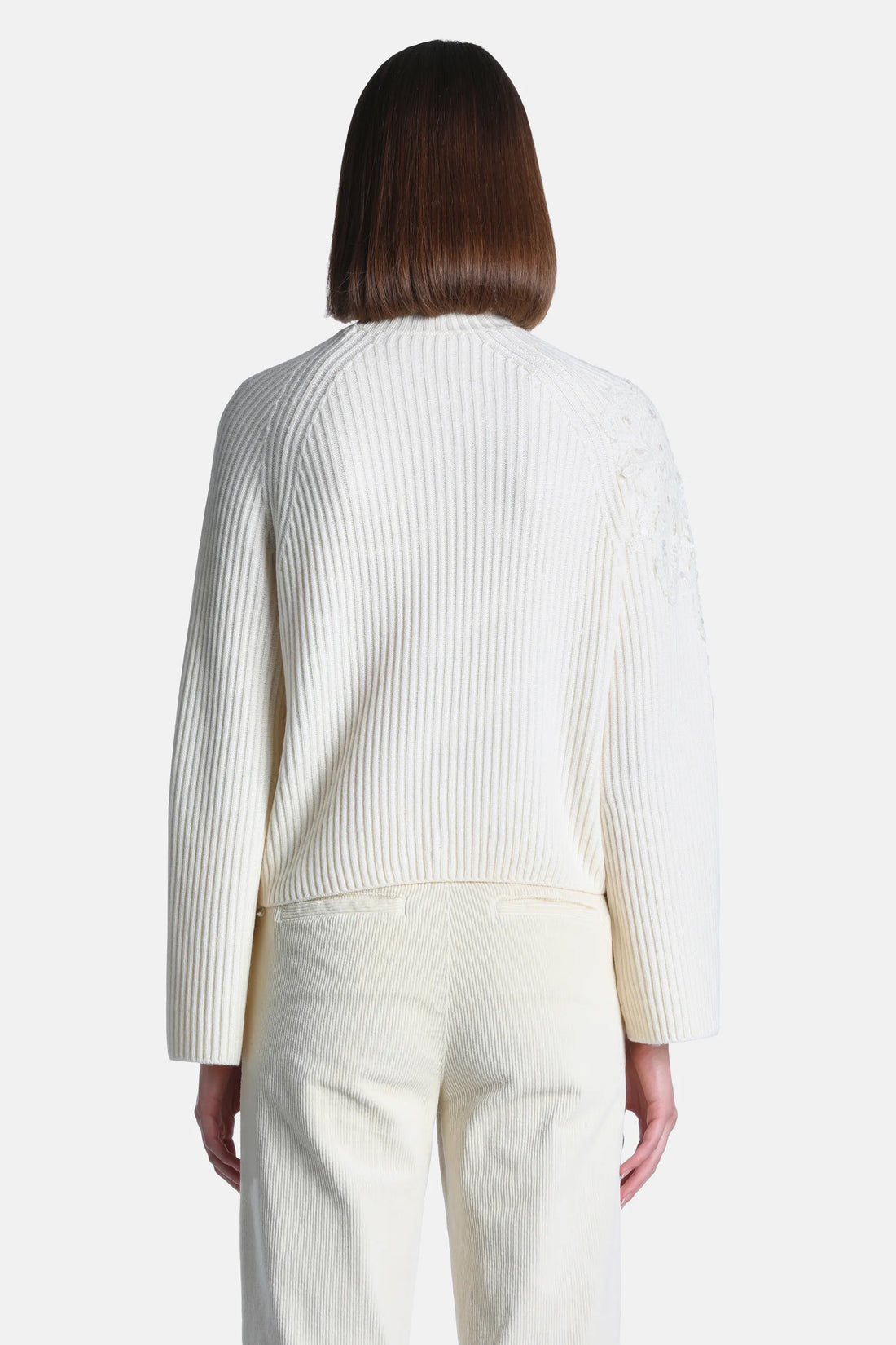 Luisa Spagnoli Panna/Panna Women Maestosita Sweater with Yarn Embroidery and Sequins SKU: MAESTOSITA_0202 0202 Image 02