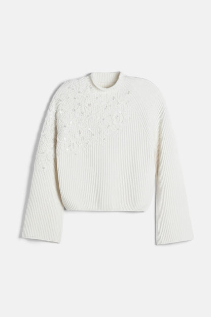Luisa Spagnoli Panna/Panna Women Maestosita Sweater with Yarn Embroidery and Sequins SKU: MAESTOSITA_0202 0202 Image 06