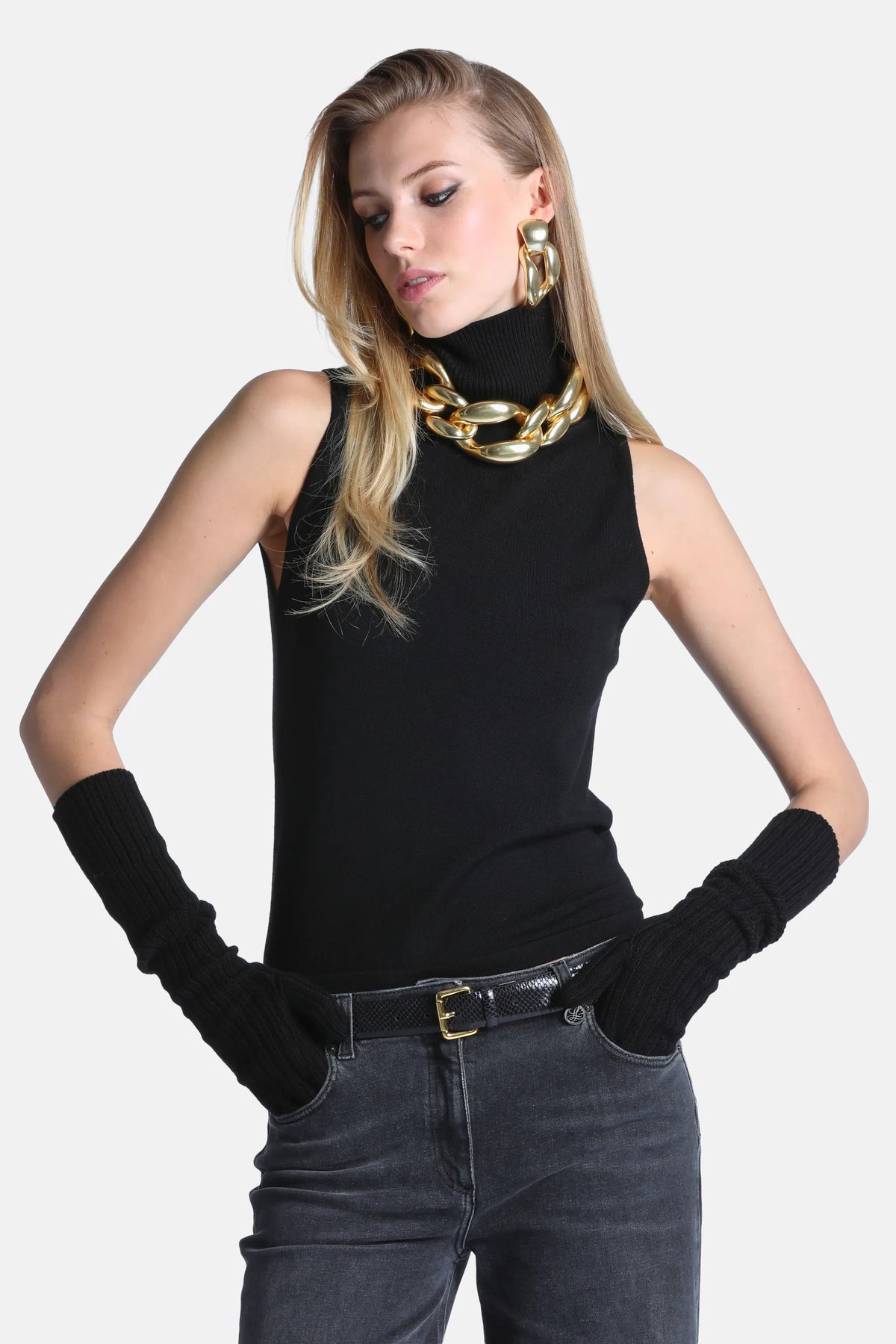 Luisa Spagnoli Nero Women Malu Sleeveless Pure Wool Sweater - Fashion Show SKU: MALU_0101 Image 01