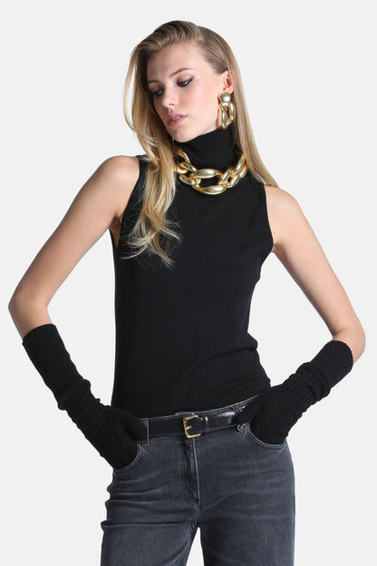 Luisa Spagnoli Nero Women Malu Sleeveless Pure Wool Sweater - Fashion Show SKU: MALU_0101 Image 01