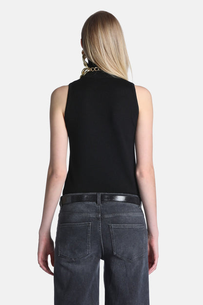 Luisa Spagnoli Nero Women Malu Sleeveless Pure Wool Sweater - Fashion Show SKU: MALU_0101 Image 02