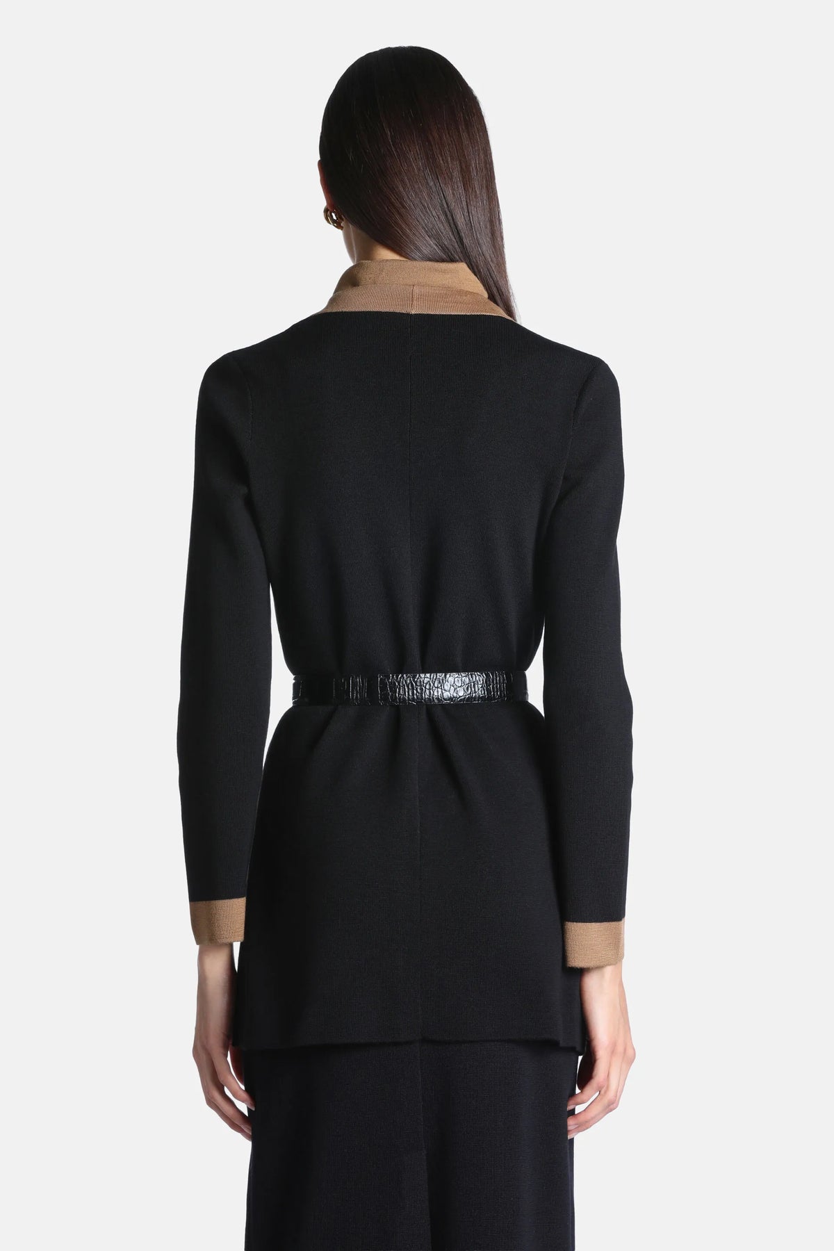 Luisa Spagnoli Nero/Cammello Women Malvia - Long Cardigan with Contrast Trims SKU: MALVIA_0101 2246 Image 03