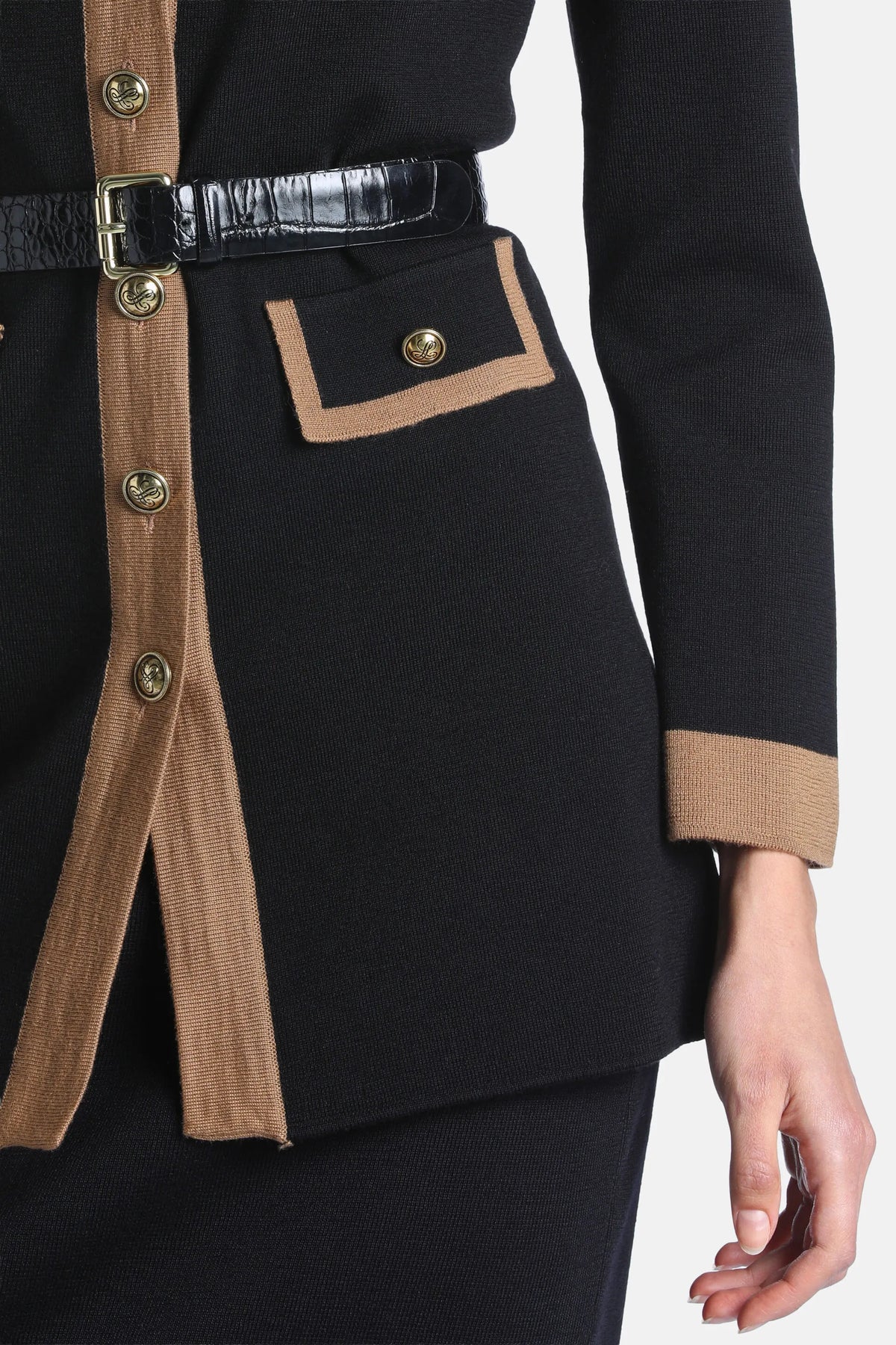 Luisa Spagnoli Nero/Cammello Women Malvia - Long Cardigan with Contrast Trims SKU: MALVIA_0101 2246 Image 05