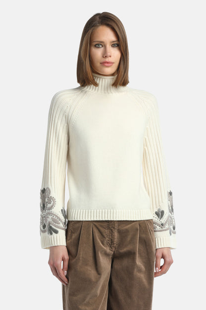 Luisa Spagnoli_Panna_Manico - Embroidered Mock-Neck Pullover_MANICO_0202_01