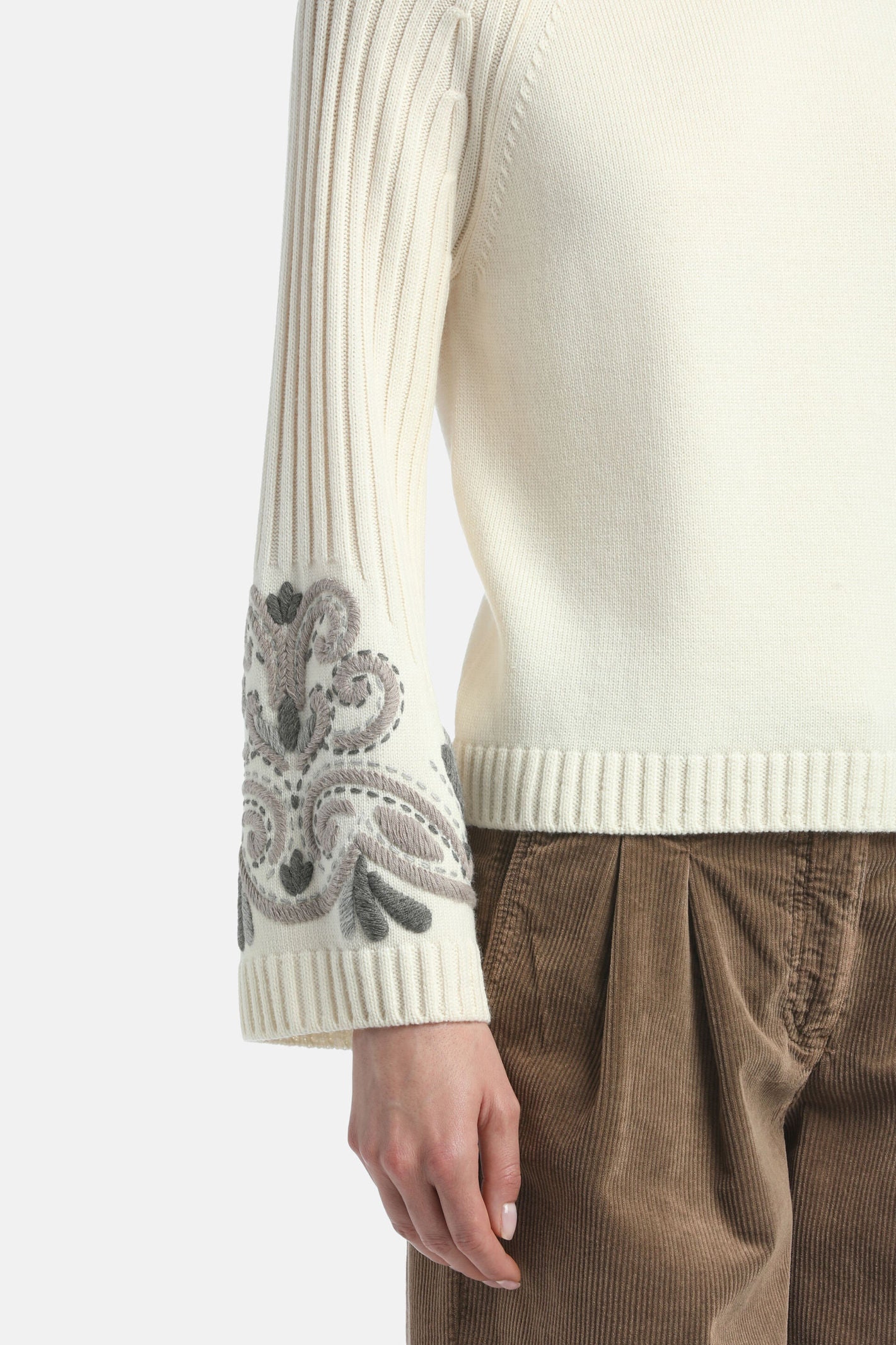 Luisa Spagnoli_Panna_Manico - Embroidered Mock-Neck Pullover_MANICO_0202_05