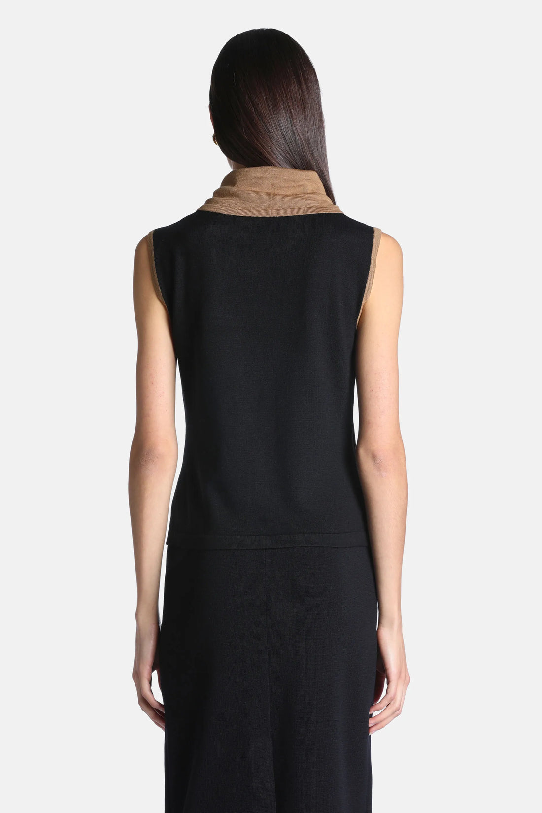 Luisa Spagnoli Nero/Cammello Women Mantecare - Sleeveless Turtleneck Sweater SKU: MANTECARE_0101 2246 Image 02