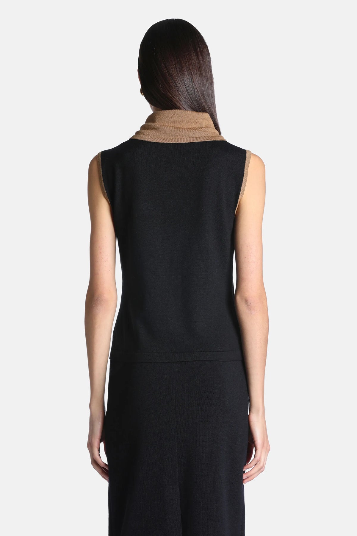 Luisa Spagnoli Nero/Cammello Women Mantecare - Sleeveless Turtleneck Sweater SKU: MANTECARE_0101 2246 Image 02