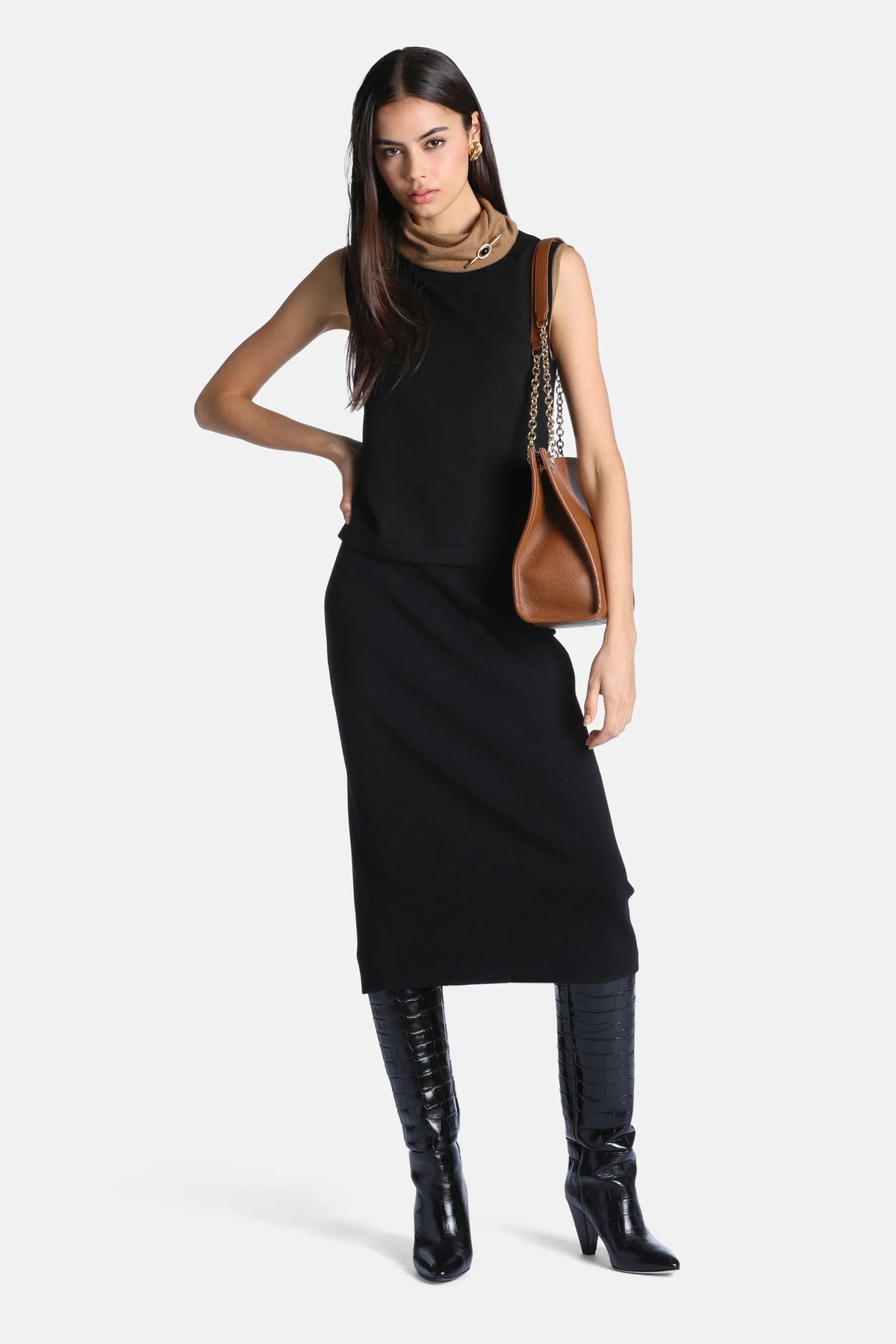 Luisa Spagnoli Nero/Cammello Women Mantecare - Sleeveless Turtleneck Sweater SKU: MANTECARE_0101 2246 Image 04